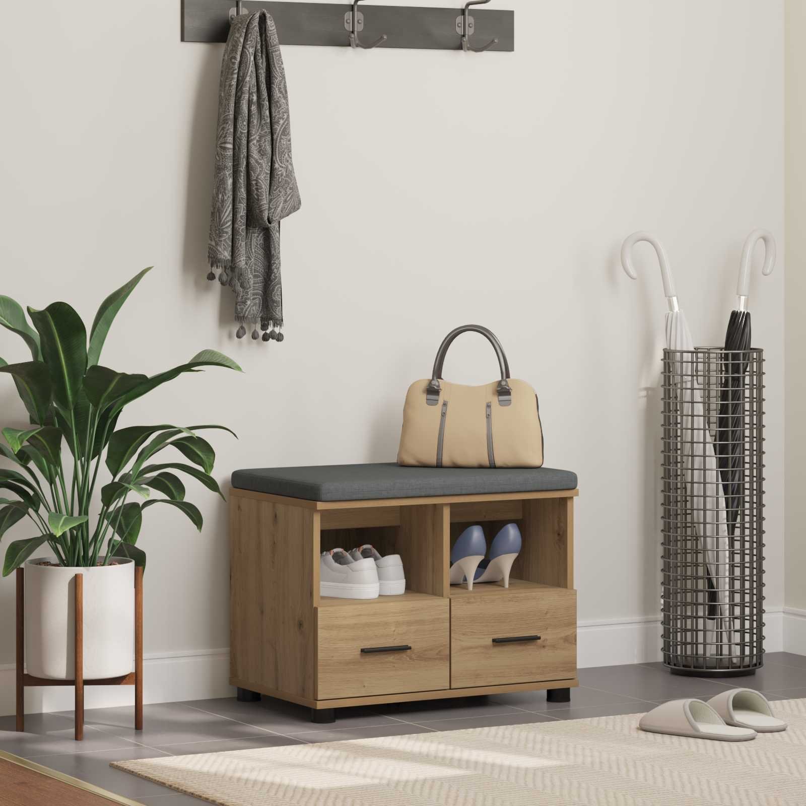 vidaXL Ławka w przedpokoju Dąb rzemieślniczy 60 x 38 x 46 cm