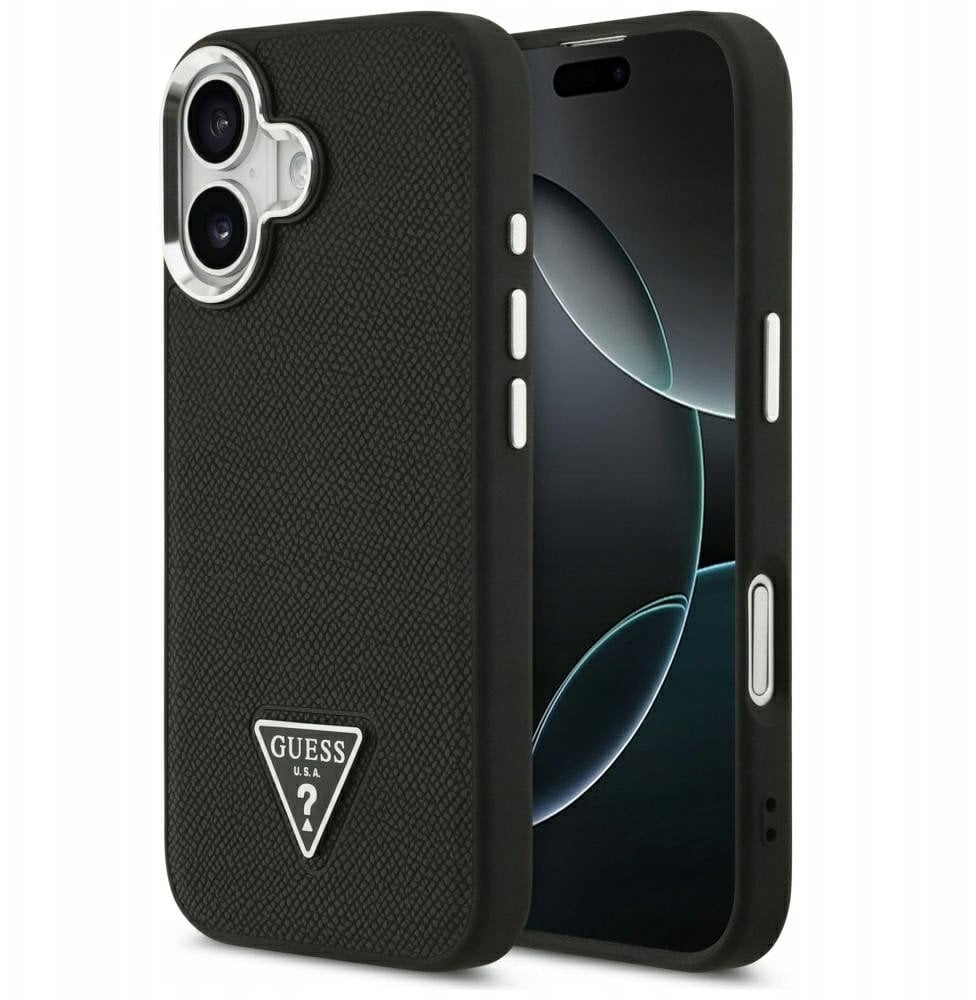 Etui Guess Grained Triangle Logo MagSafe do iPhone 17 czarny