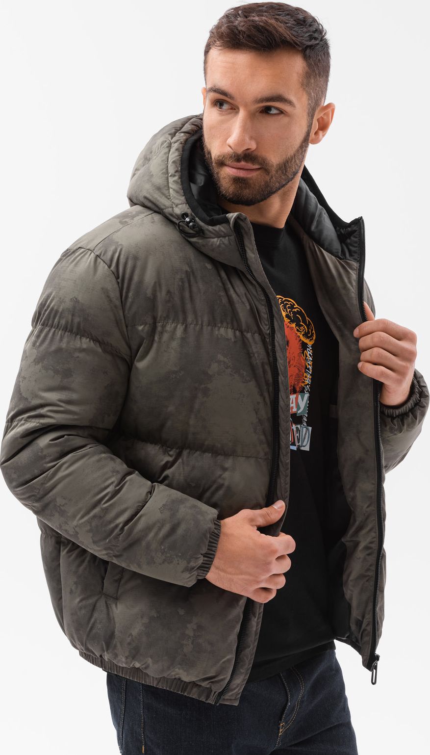 Ombre Kurtka męska ocieplana C529 - khaki XL