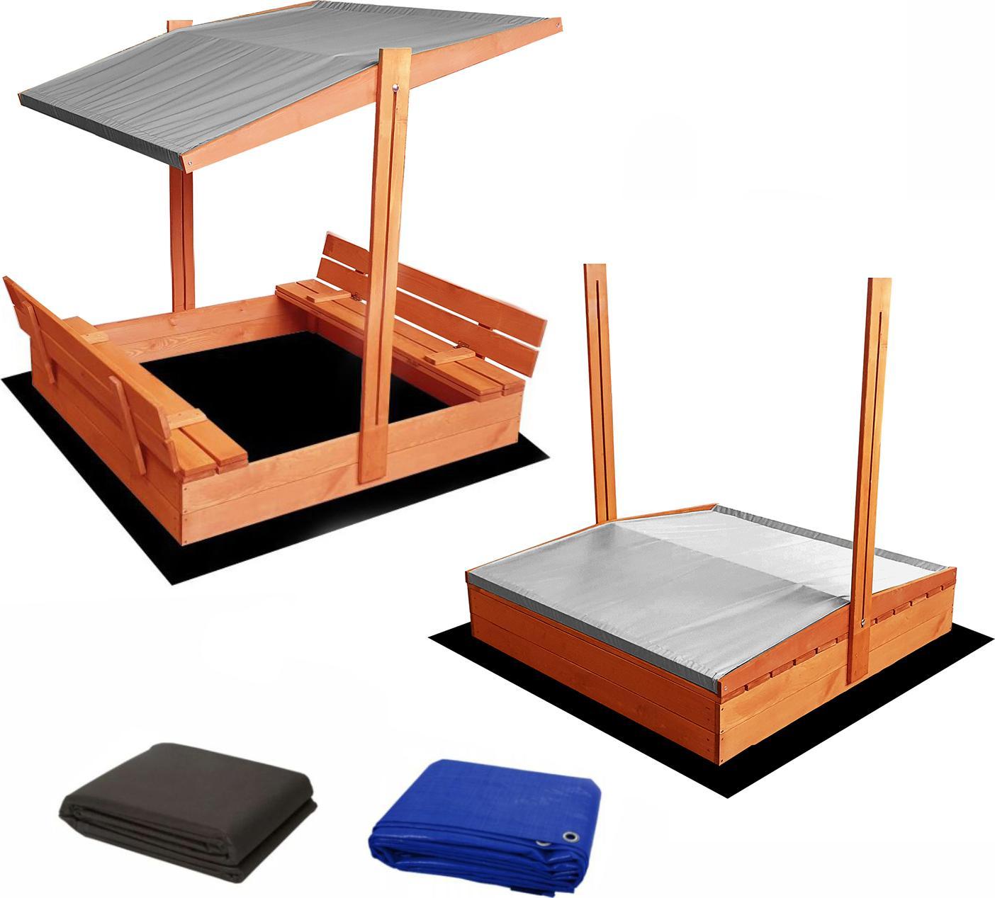 SunWood Piaskownica zamykana z daszkiem i ławkami 120X120