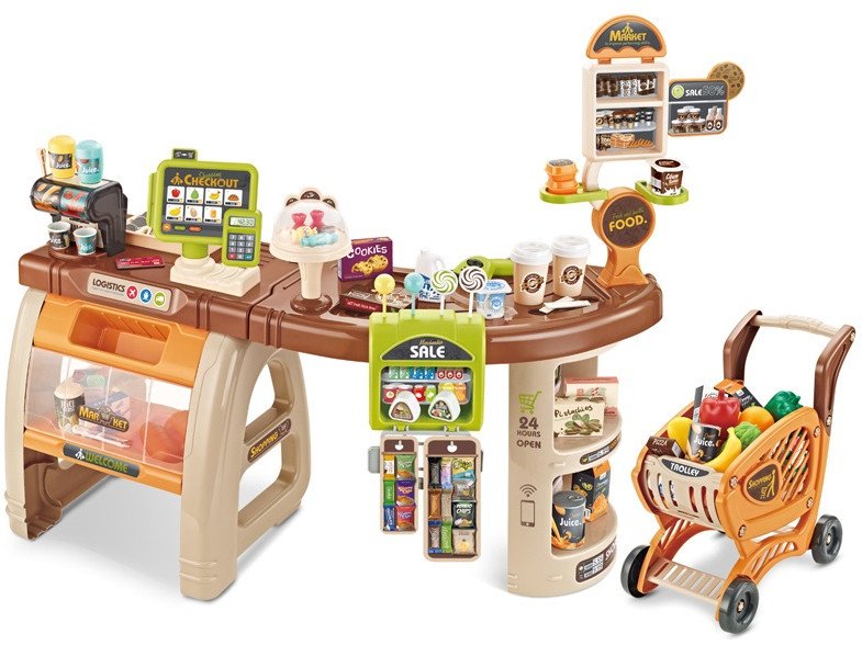 DUŻY SUPERMARKET SKLEPIK XXL SKLEP KASA WÓZEK STRAGAN DŹWIĘKI AKCESORIA