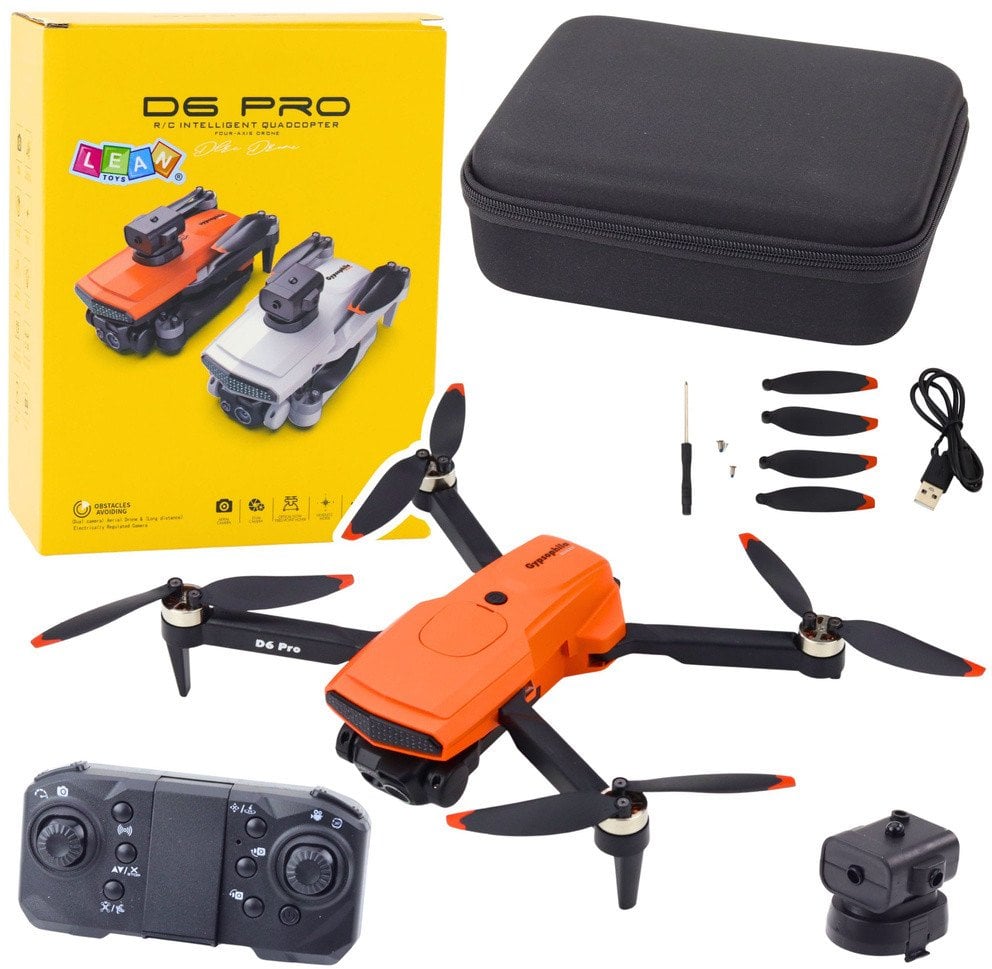 Dron D6 PRO Podwójna Kamera HD Światła LED Pomarańczowy