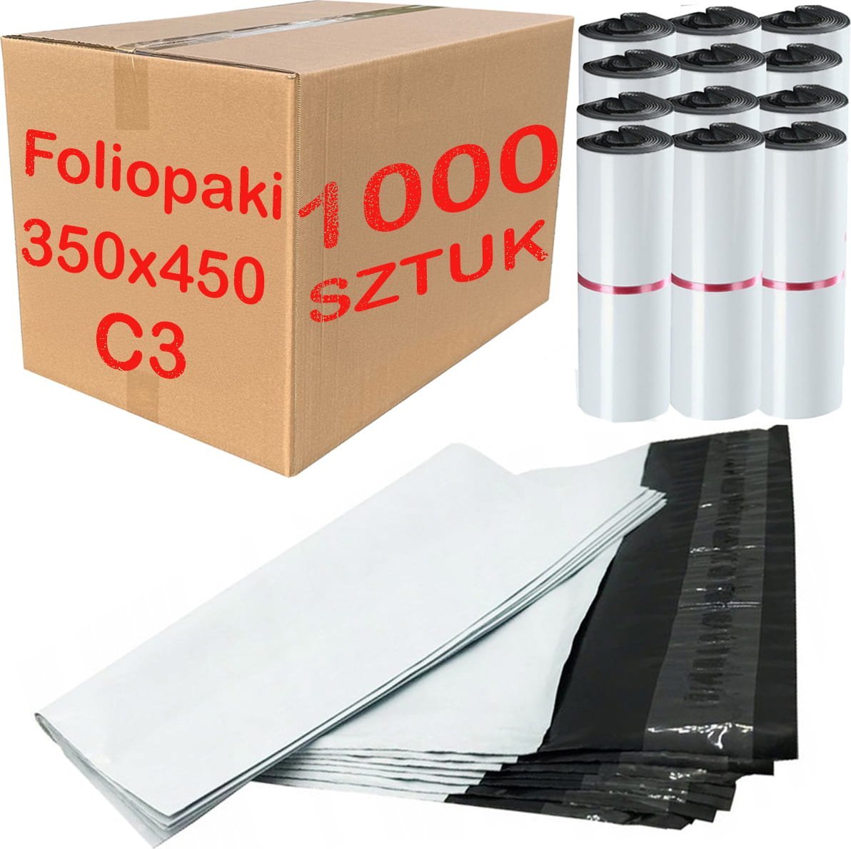 Foliopaki Kurierskie Białe C3 350x450mm - 1000 szt.