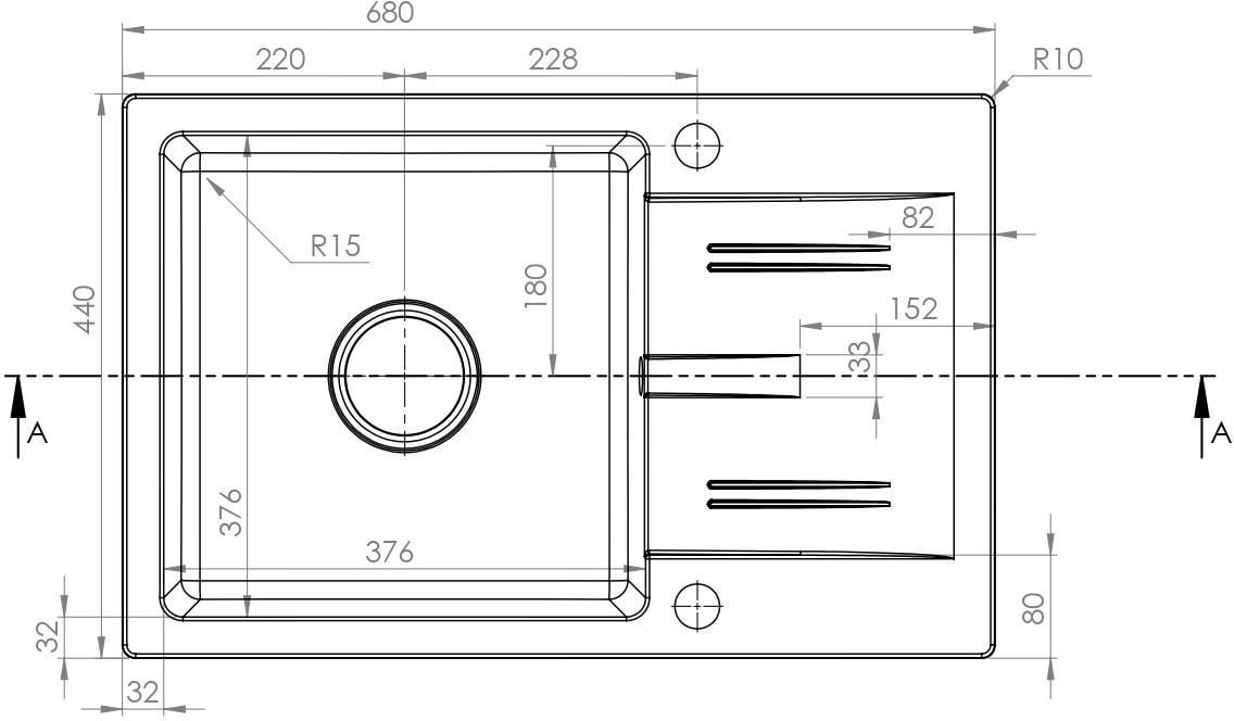 Pyramis Zlew. KARPATHOS 68x44 1B 1D szary beton
