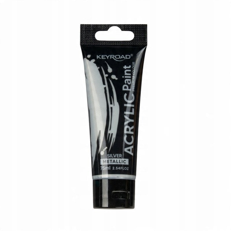 Farba akrylowa KEYROAD, metaliczna, 75ml, tubka, srebrna