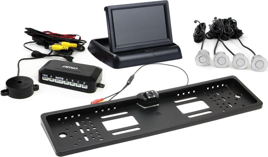 AMiO Zestaw czujników parkowania tft02 4,3" z kamerą hd-402-led 4 sensory srebrne