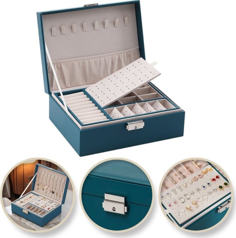 Szkatułka na biżuterię zielona, etui, organizer, pudełko PD155ZIE