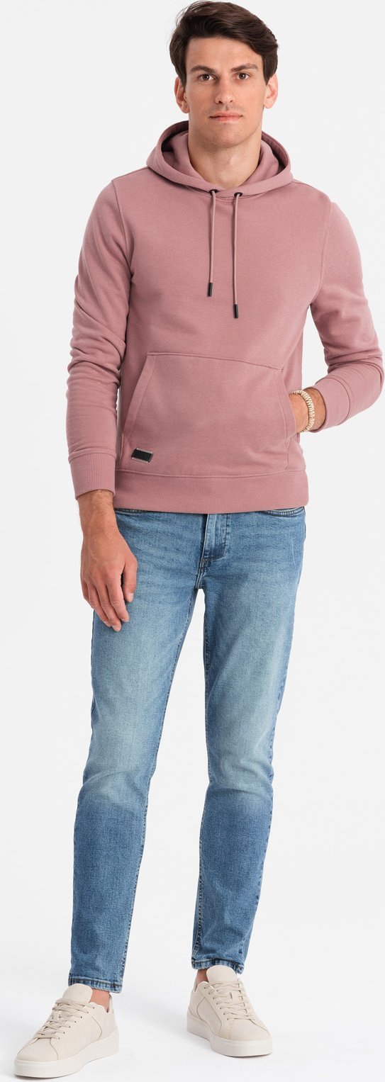 Ombre Męska dresowa bawełniana bluza kangurka z kapturem BASIC ciemnoróżowa V4 OM-SSBN-0161 L
