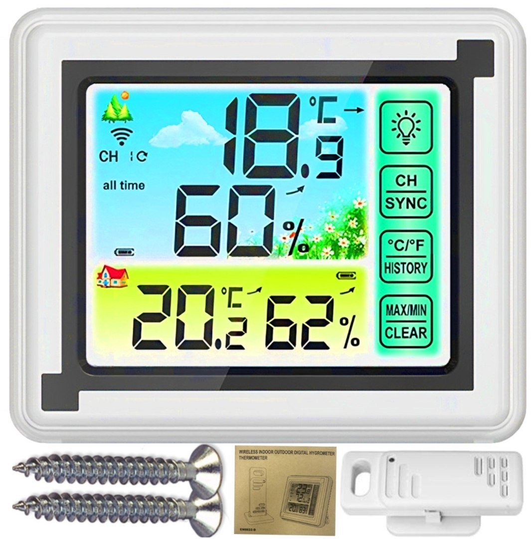 Stacja pogody bezprzewodowa termometr higrometr 1 czujnik zewnętrzny -20-70C RETOO