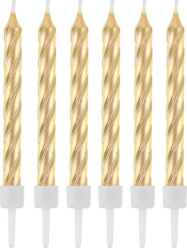 GoDan Świeczki B&C z podstawkami, zakręcone złote 8cm 12szt