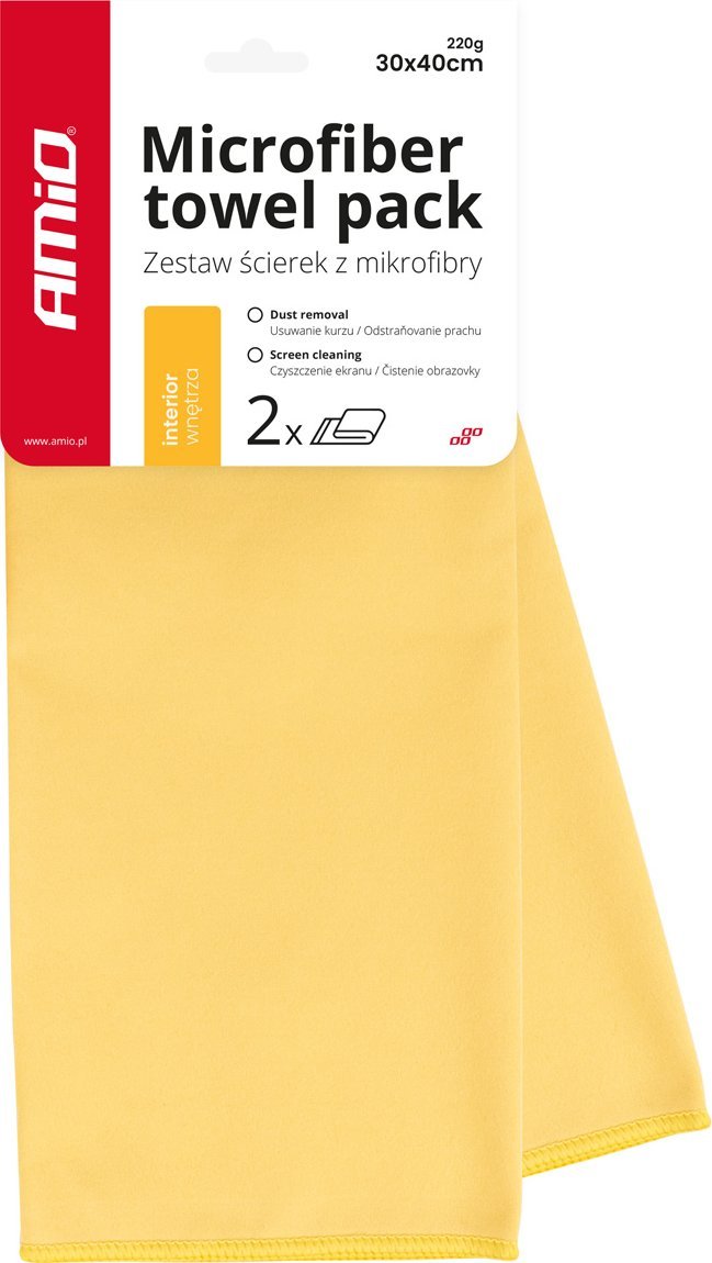 AMiO Mikrofibra ściereczka do mycia sprzątania czyszczenia wnętrza samochodu 30x40 cm 2 szt. amio-03745