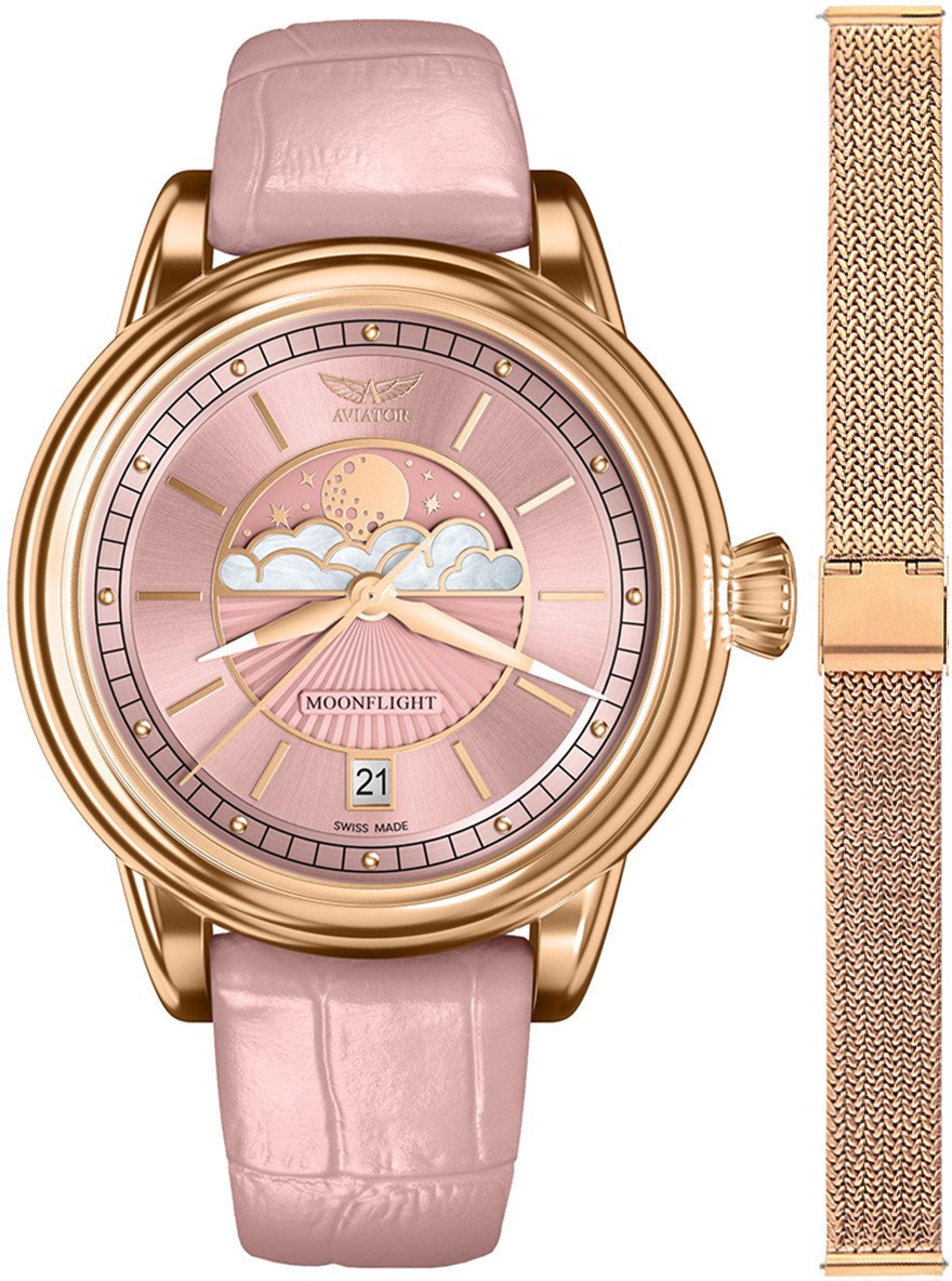 Zegarek damski Aviator V.1.33.2.258.4-SET różowe złoto