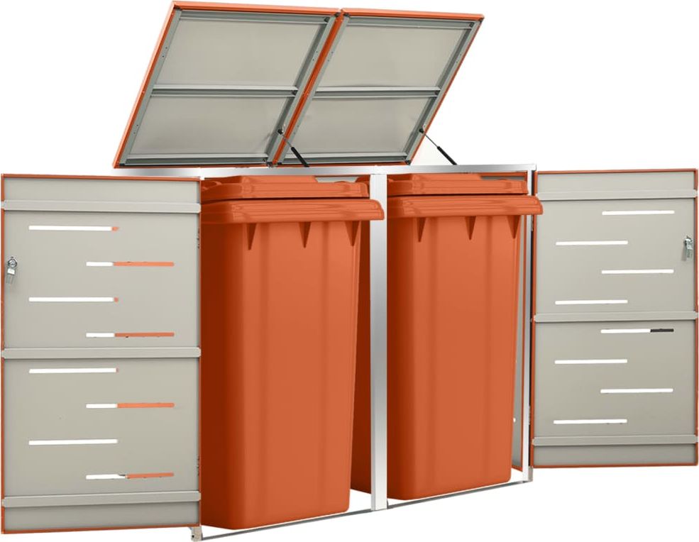 vidaXL Osłona na 2 kosze na śmieci, 138x77,5x115,5 cm, stal nierdzewna