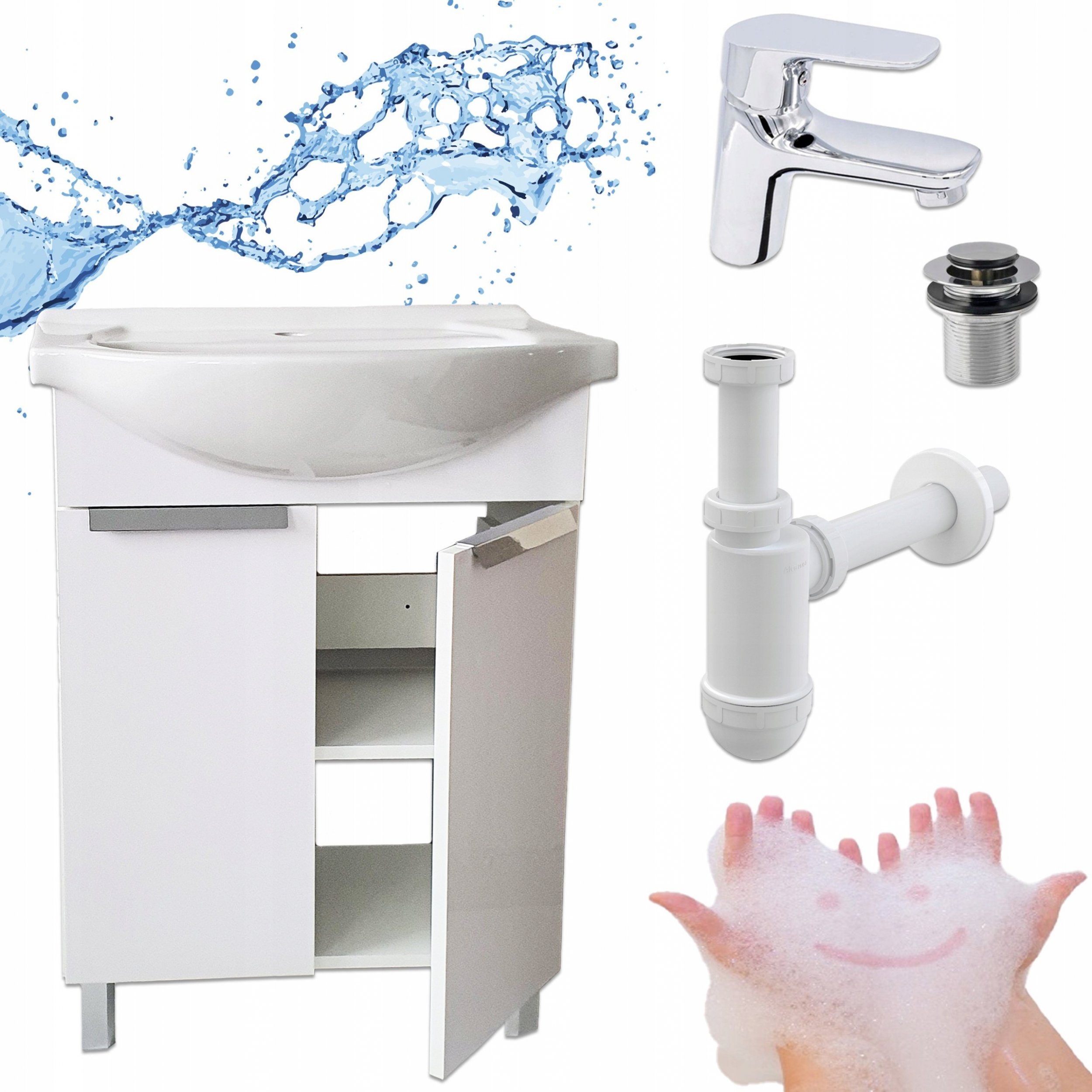 Stamar Szafka Stojąca Biała do Łazienki Umywalka 60 Bateria Sigmma Klik Klak Syfon