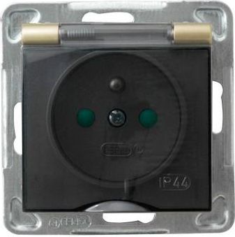 Ospel Gniazdo Impresja bryzgoszczelne z uziemieniem IP-44 i przesłonami torów złoty metalik wieczko dymne (GPH-1YZP/m/28/d)