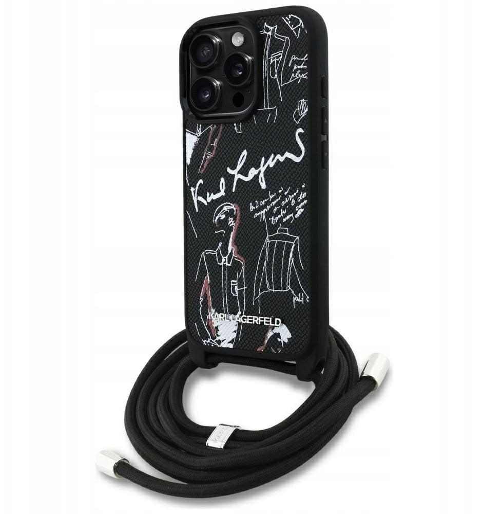 Karl Lagerfeld Etui Crossbody Grained Pattern & Logo do iPhone 16 Pro czarny