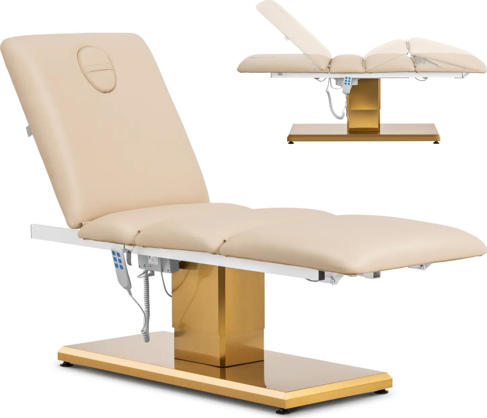 Physa Fotel kosmetyczny do masażu tatuażu SPA 150 kg VITERBO - beżowo złoty Fotel kosmetyczny do masażu tatuażu SPA 150 kg VITERBO - beżowo złoty