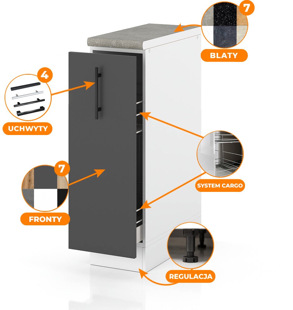 Szafka Kuchenna Stojąca Z Blatem Szafka Cargo 15cm Spremium Szary Połysk