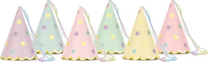 PartyDeco Czapeczki papierowe urodzinowe gwiazdki pastelowe
