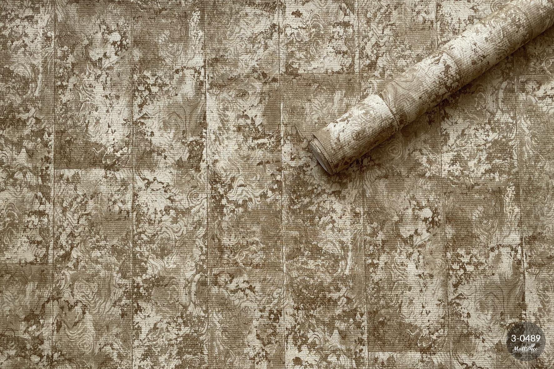 MallDeco TAPETA WINYLOWA MODEL MRAMOR KAWOWO-BRĄZOWA