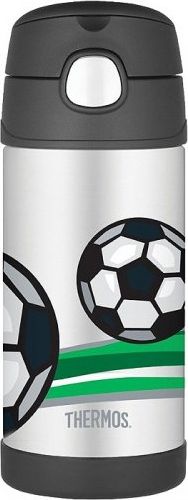 Thermos Kubek dla dzieci ze słomką Thermos FUNtainer 355 ml (stalowy/czarny) motyw piłka