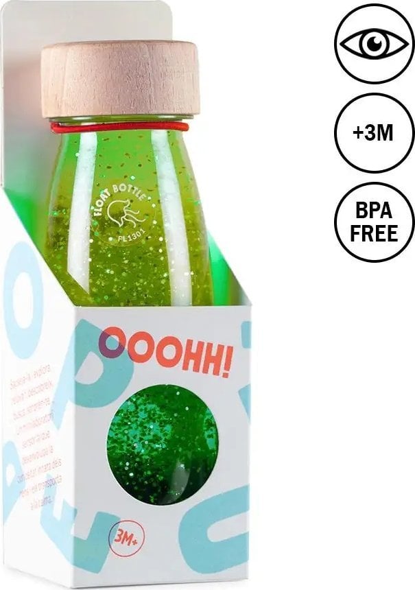 Petit Monkey Petit Boum, Butelka sensoryczna FLOAT zielona