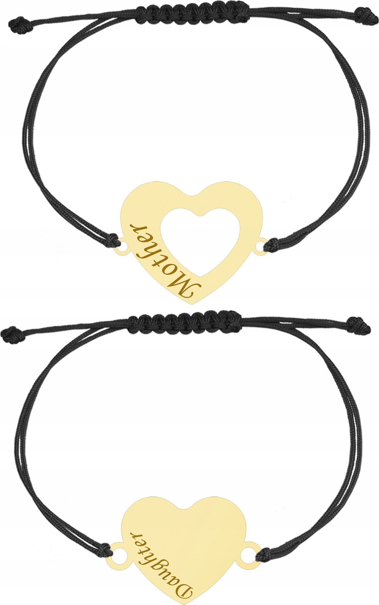 MEJK Jewellery Bransoletka Złota dla Mamy i Córki Serce Srebro 925 Grawer Sznurek