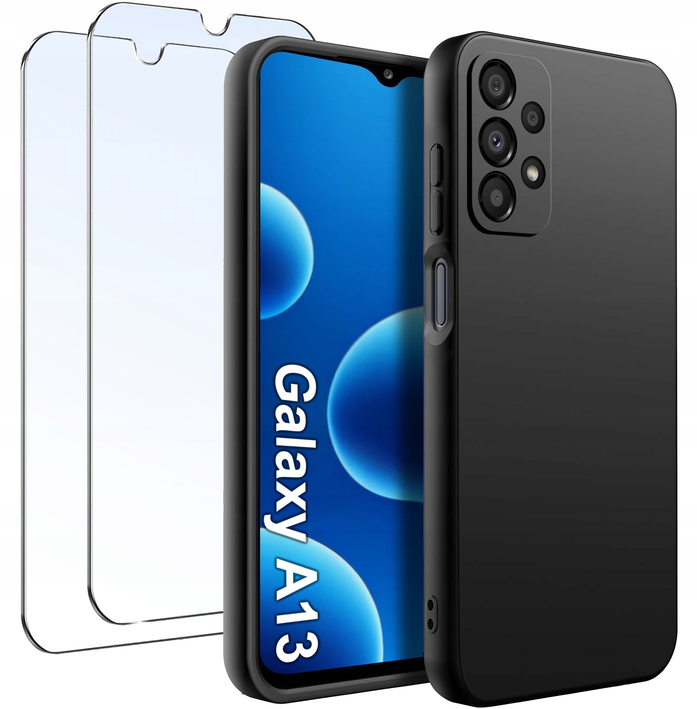 krainaGSM Etui do Samsung A13 4G | Matowy Czarny Silikon Slim + 2 SZTUKI SZKŁO