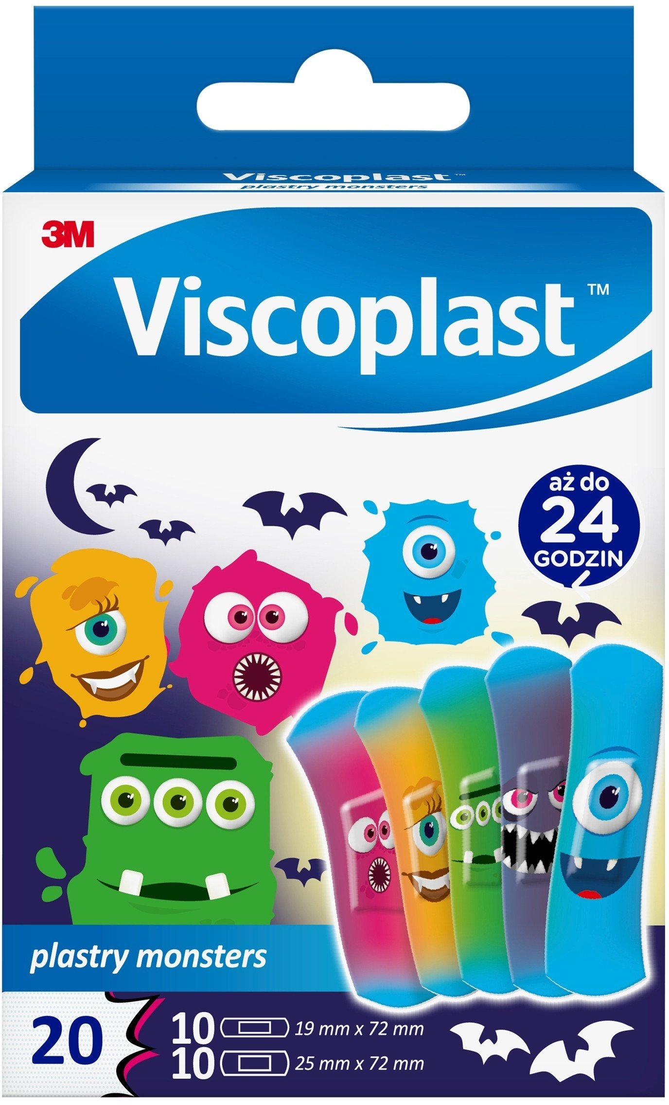 Plastry dziecięce VISCOPLAST Monsters, 2 rozmiary, 20 szt., pudełko