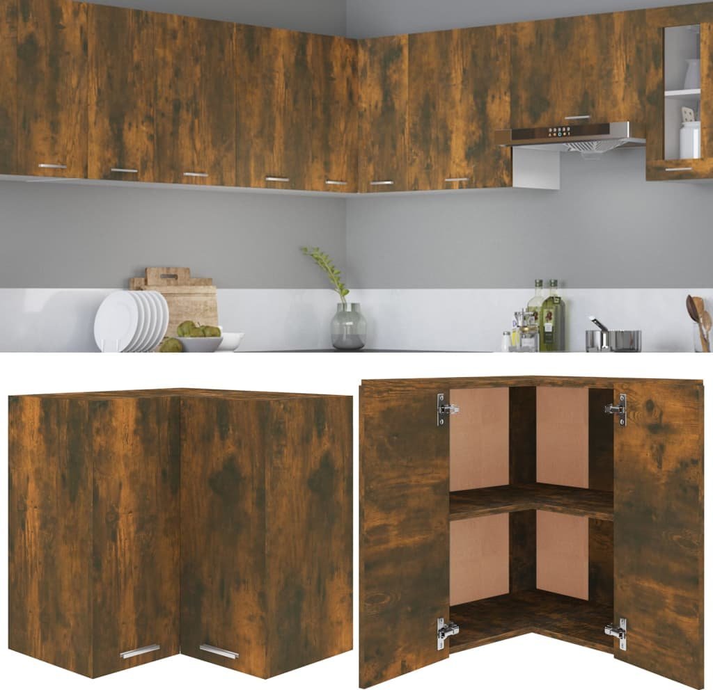 vidaXL vidaXL Wisząca szafka narożna, przydymiony dąb, 57x57x60 cm