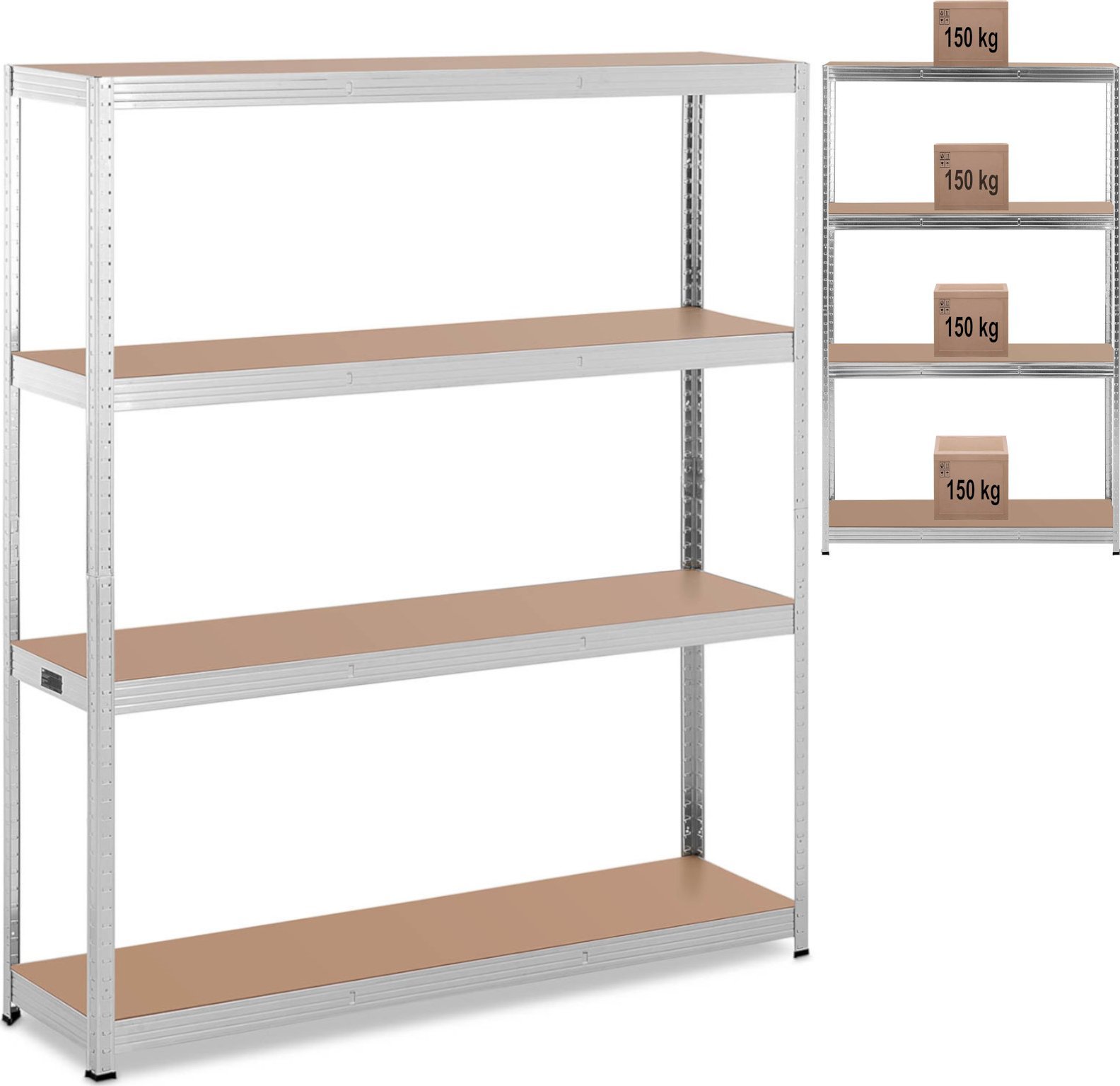 MSW Regał magazynowy metalowy 4 półki 600 kg 160 x 40 x 180 cm szary Regał magazynowy metalowy 4 półki 600 kg 160 x 40 x 180 cm szary