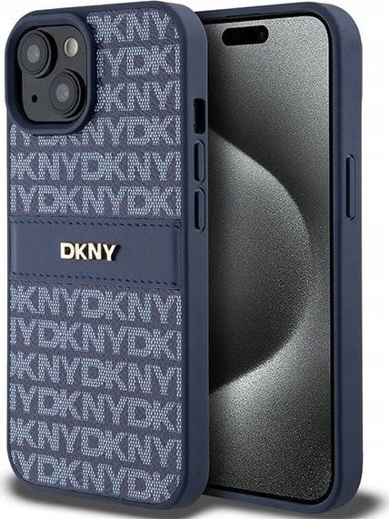 DKNY DKHCP15SPRTHSLB iPhone 15 / 14 / 13 6.1 niebieski/czarny hardcase Leather Mono Stripe & Metal Logo