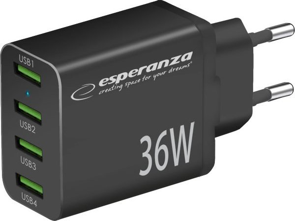 Ładowarka Esperanza EZC107K Esperanza ładowarka sieciowa 36w 4x usb-a qc 3.0 18w