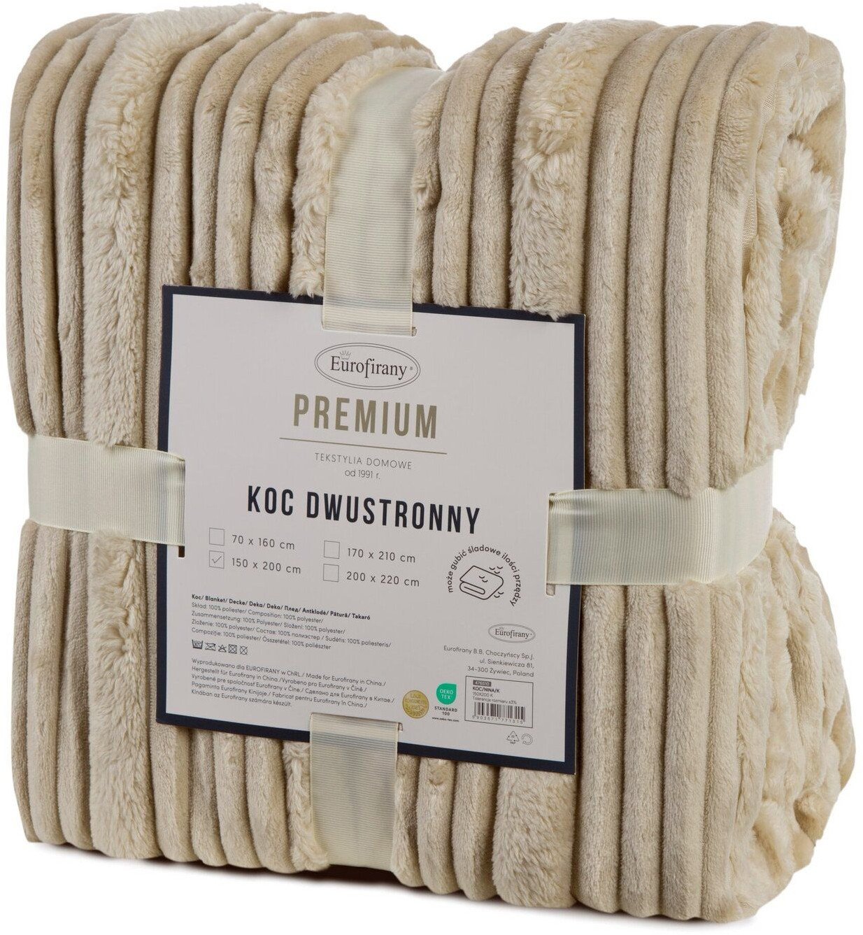 Koc 150x200 NINA kremowy flanelowy miękki ciepły i puszysty efekt 3D