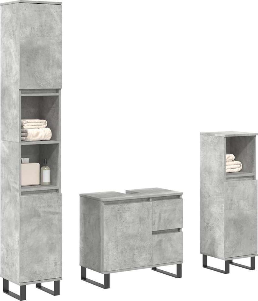 vidaXL 3-cz. zestaw mebli łazienkowych, szarość betonu