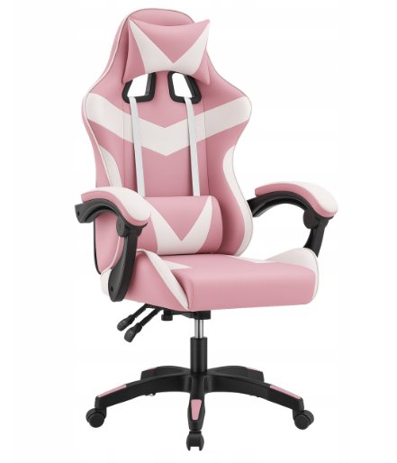 Fotel biurowy gamingowy różowo-biały KG109 obrotowy z poduszką lędźwiową