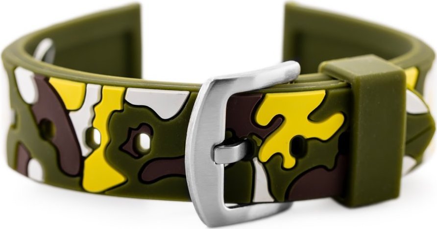 Pasek gumowy do zegarka U13 - oliwkowy/żółty-moro - 24mm