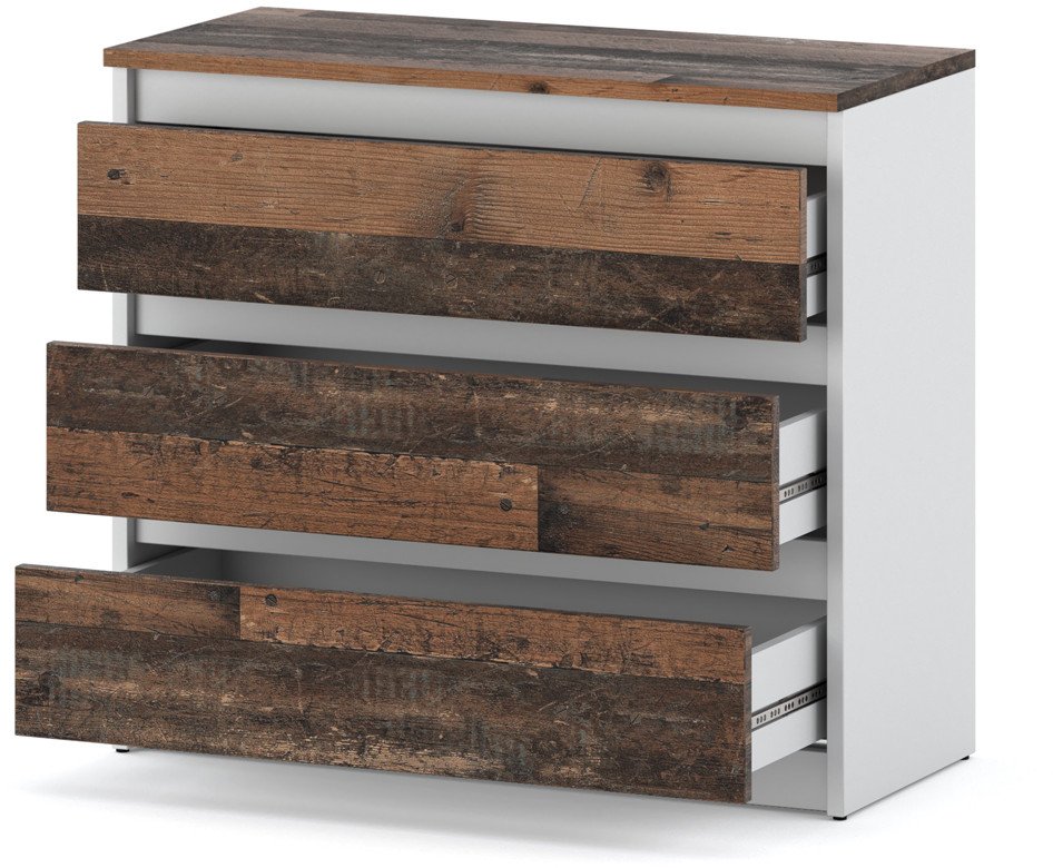 Komoda 3 Szuflady Hugo Szafka Rtv Nowoczesna 80cm Vintage Biały Old Style