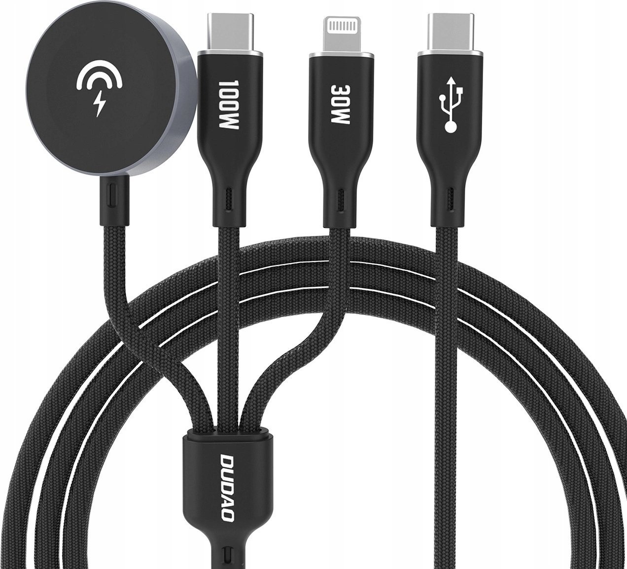 Dudao Kabel z ładowarką do Apple Watch Dudao A12Max+ PD 100W 3w1: USB-C Lightning 1,2m - czarny