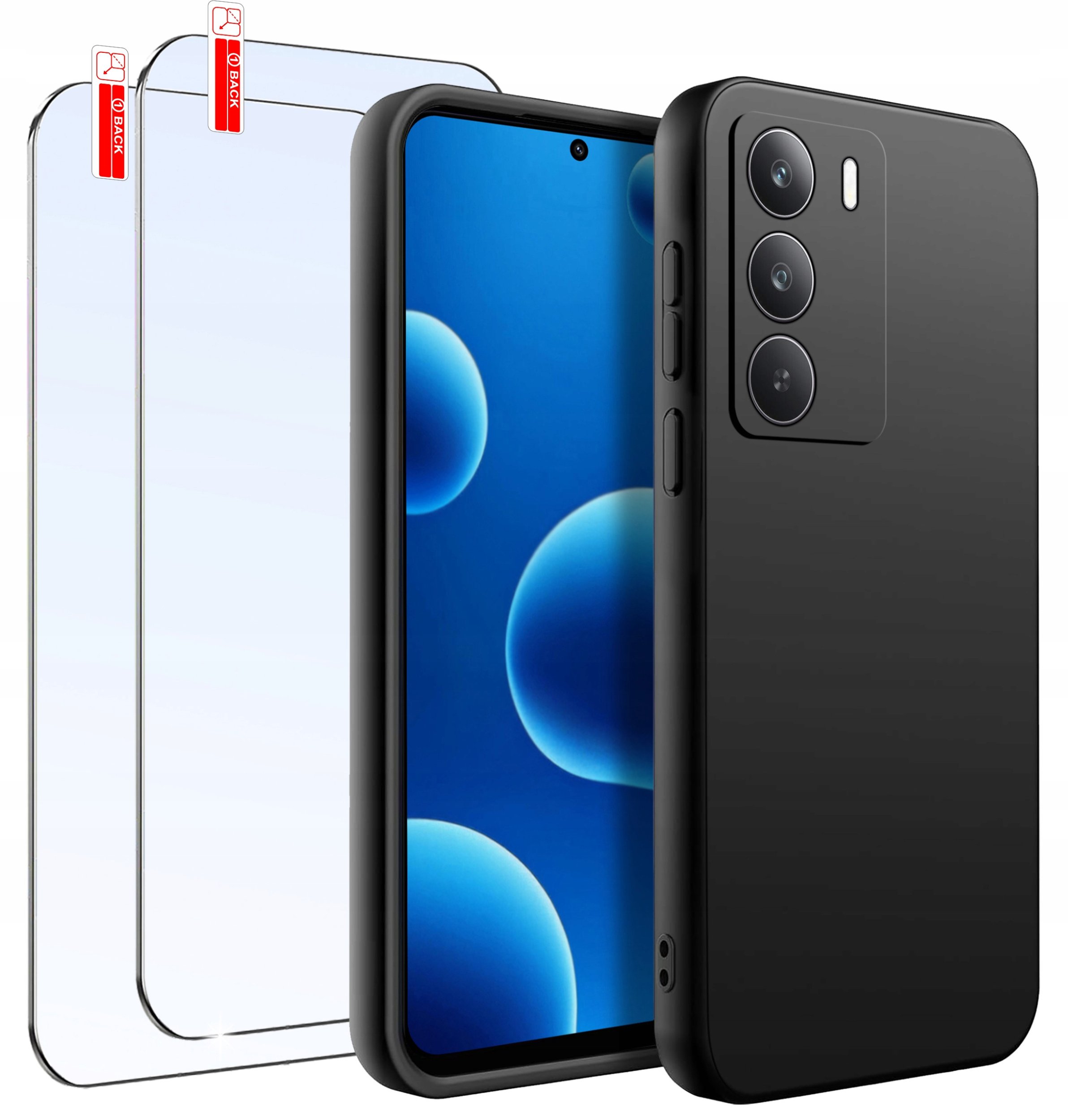 ZESTAW Etui do Realme C75 Matowe Czarne Silikon 2 SZTUKI SZKŁO 9H