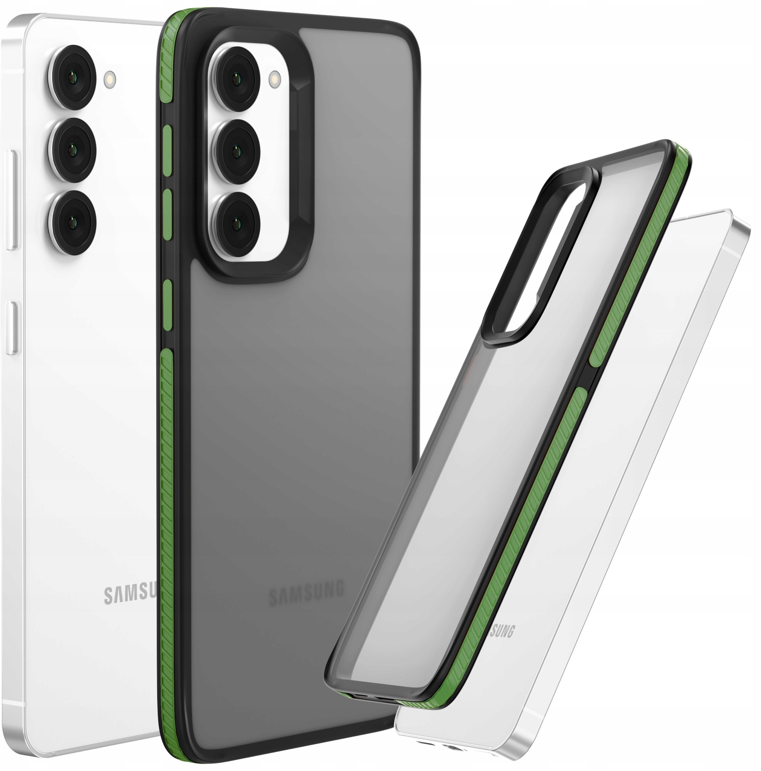 Etui Do Samsung Galaxy S23 (Matowe, Zielona Ramka, Bumper, Plecki, Case)