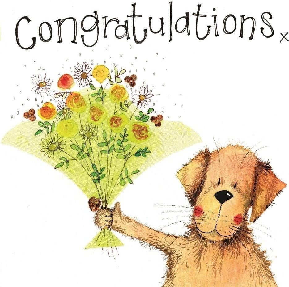 HENRY Karnet Gratulacje S342 Pies z bukietem