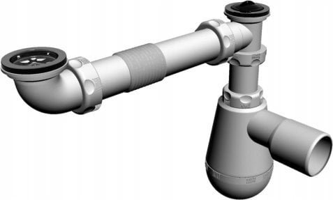 Syfon AKCES 19951 SYFON ZLEW. 2-KOM BUTELKOWY, SITKO NIERDZEW.2 KOREK PCV FI 50 // SZT.A.50-PP-2KOM-2
