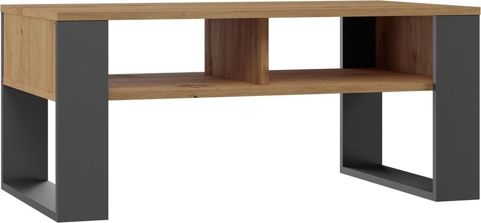 Topeshop Stolik kawowy, półki, Modern, 90x58x50 cm, antracyt, dąb artisan, mat