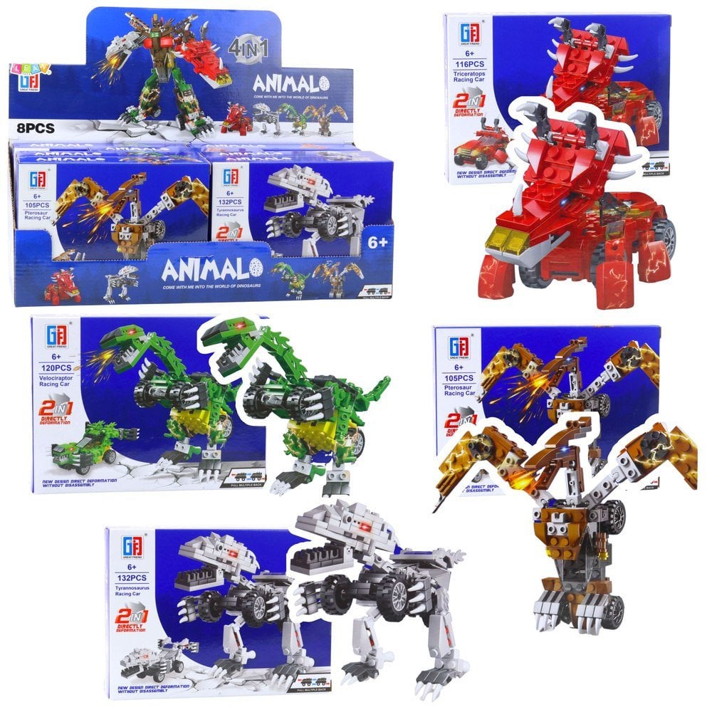 Klocki Konstrukcyjne Dinozaur Auto 2w1 105-132 el. Mix