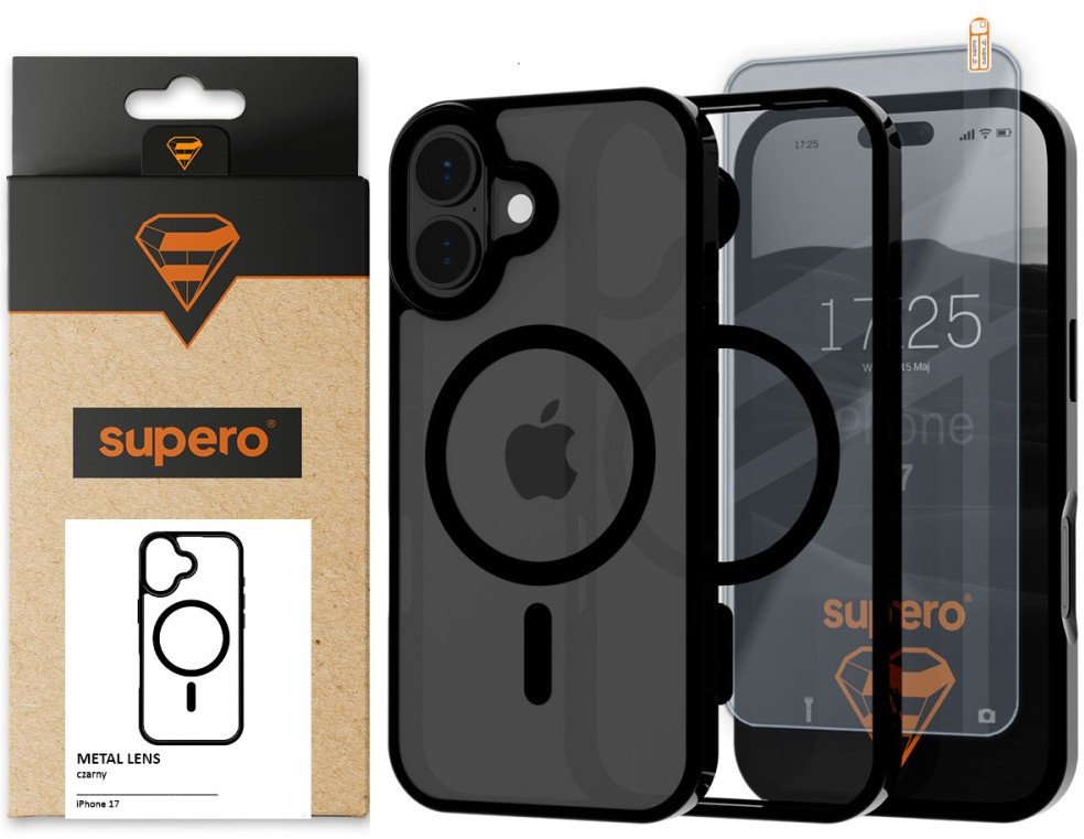 Etui Supero Metal Lens MagSafe do iPhone 17, przezroczyste z czarną ramką