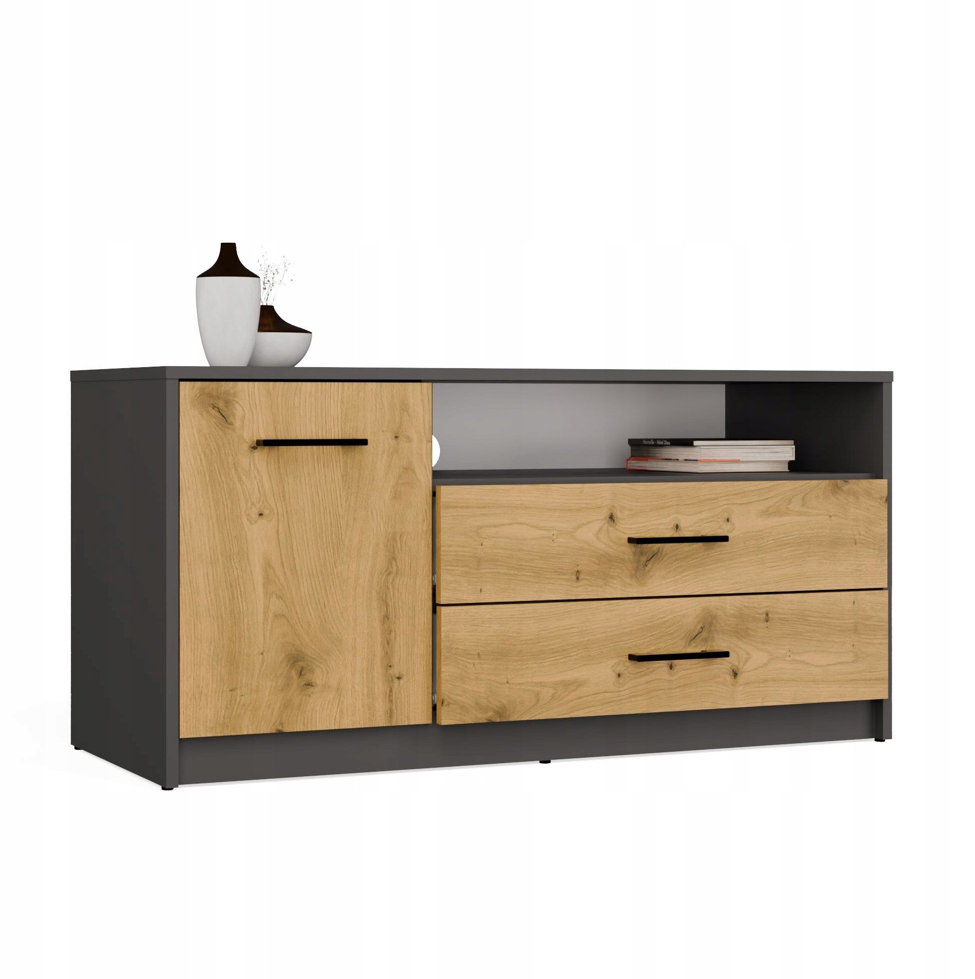 Szafka RTV SIMPLO 1D2S Stolik TV 2 Szuflady 1 Drzwi ANTRACYT DĄB ARTISAN