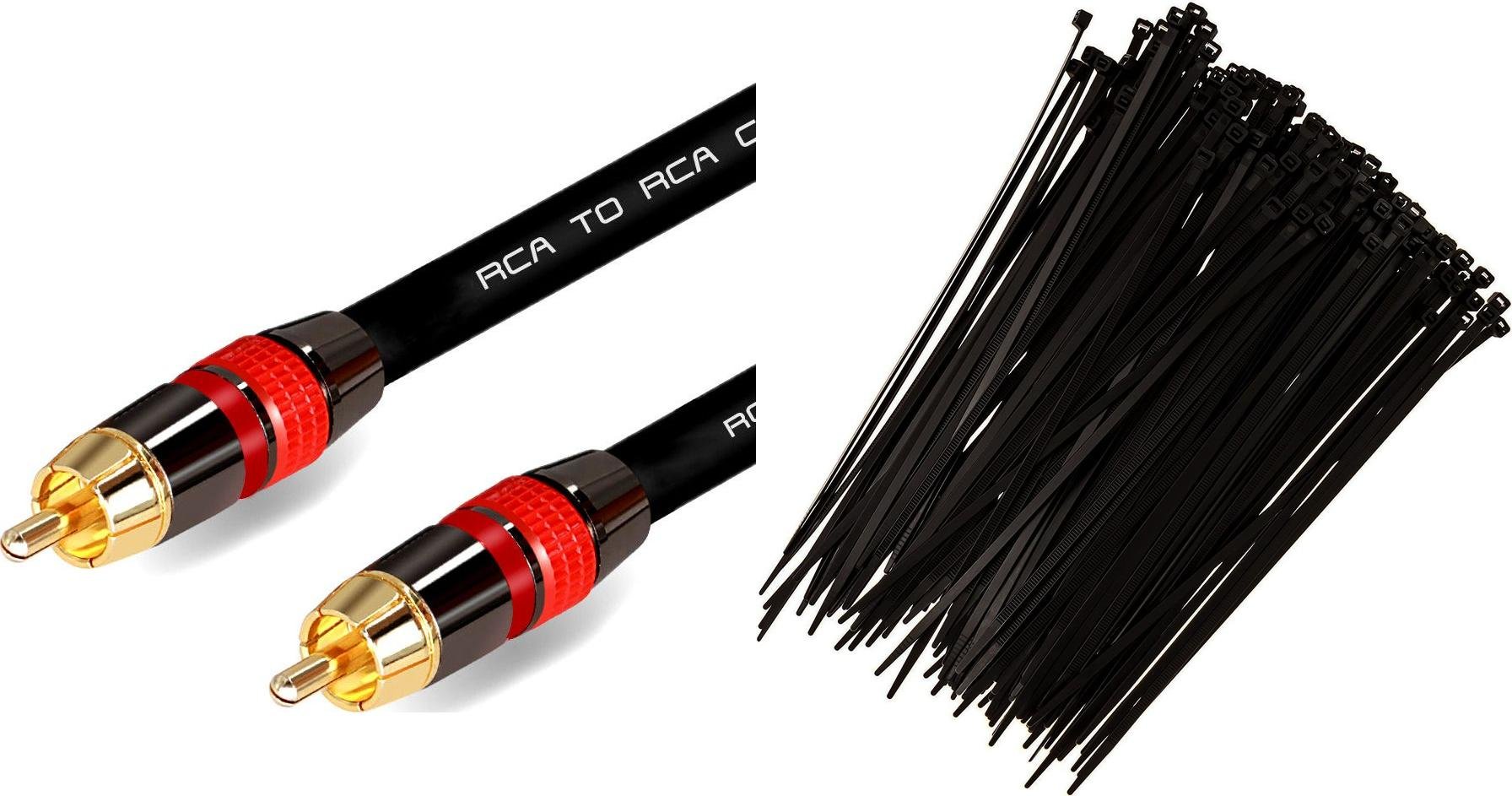 Kabel Mozos Kabel Mozos RCA (Cinch) - RCA (Cinch) 3m czarny (MCABLE-RR) + Opaska zaciskowa Czarny 100 sztuk (MCABLE-M)