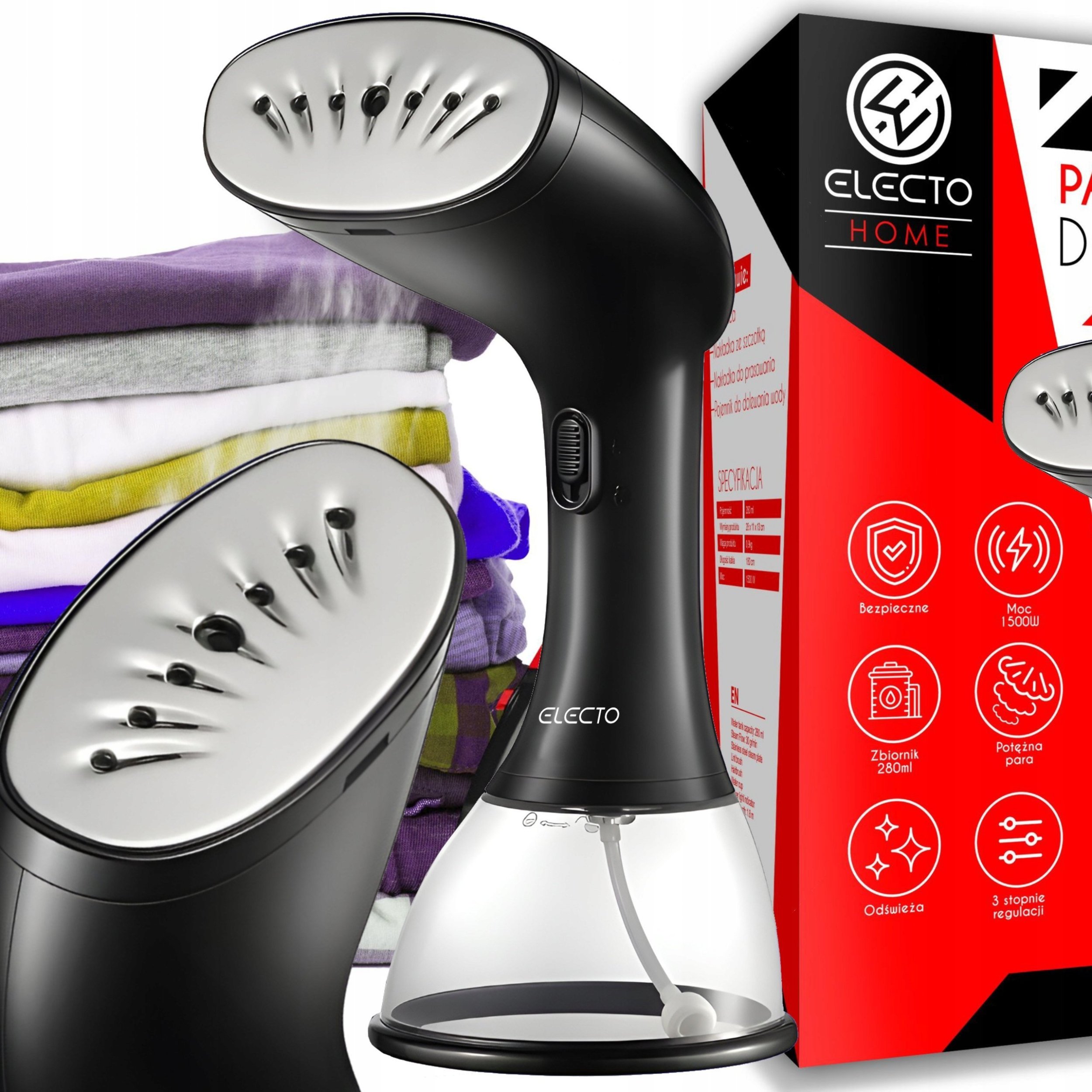 Parownica do ubrań PAROWNICA RĘCZNA DO UBRAŃ ŻELAZKO PAROWE STEAMER REGULACJA PARY 2000W