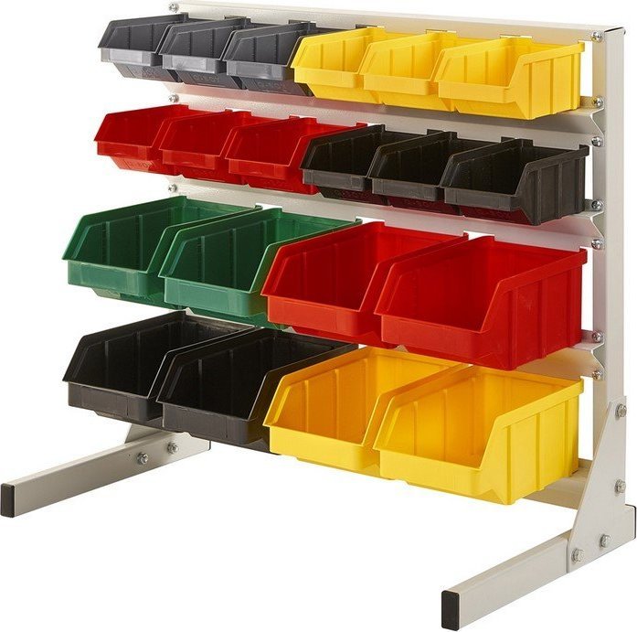 qBox Regał do pojemników warsztatowych, jednostronny. Wym: 610x690x270mm 20 pojemników (Regał bez pojemników)